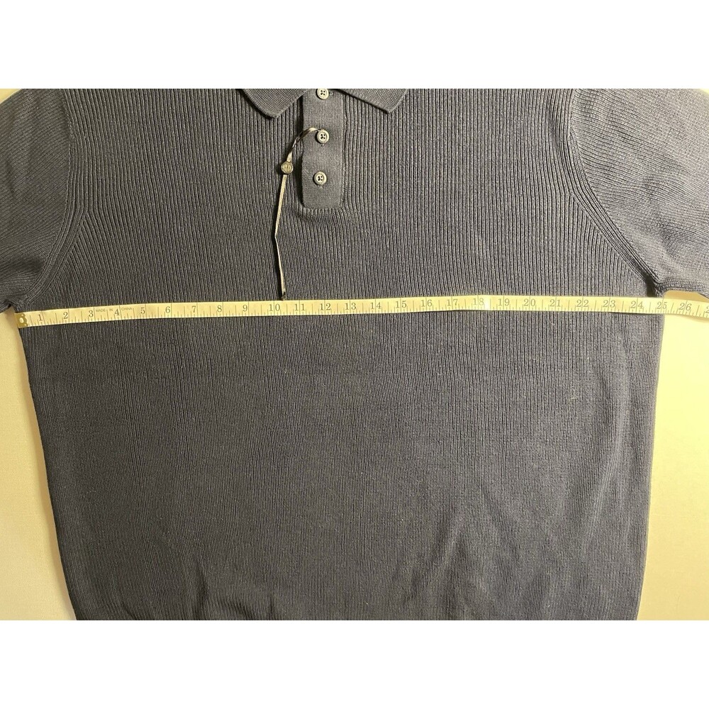 DKNY Sweater Men’s Navy Blue Short Sleeve 100% Cotton Size XL Ribbed Pullover - Picture 6 of 7